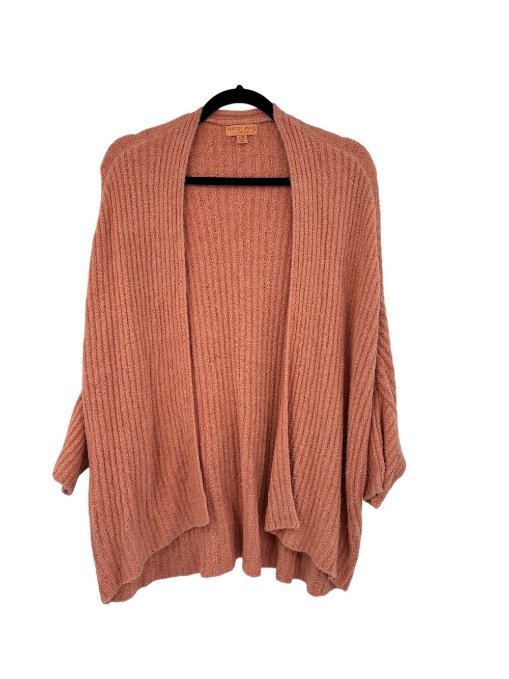Barefoot Dreams Cardigan Womens L/XL CozyChic Lite Ribbed Shrug Coral Open Front